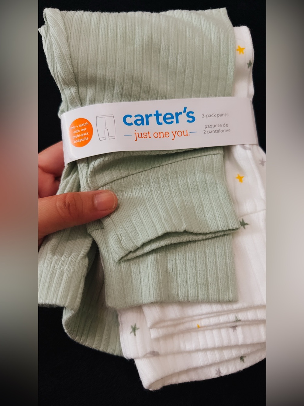 Carter's 2-Pack Ribbed Sage Green & White Star Baby Pants